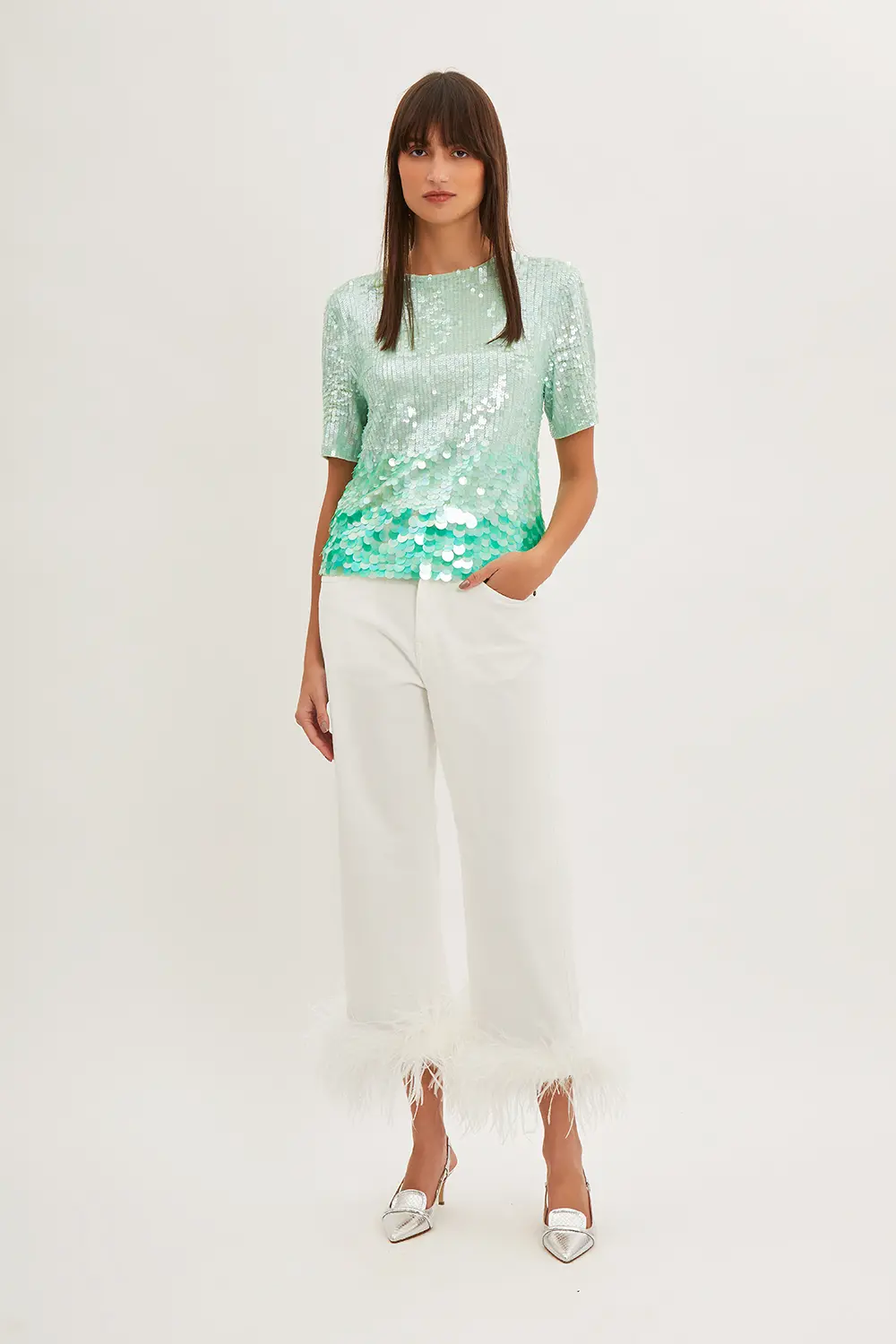 P.A.R.O.S.H. sequined A-line miniskirt - White