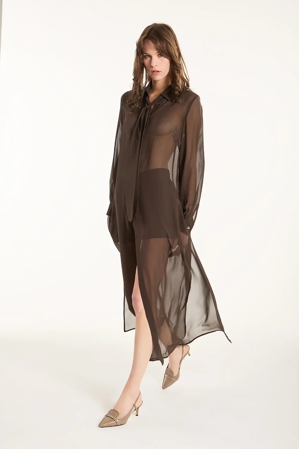 Tシャツ・カットソー PAROSH Women Tunic Tops D313071PANTY25003 Beige Long Shirts for Women Tunic Shirt Long Sleeve Shirts for
